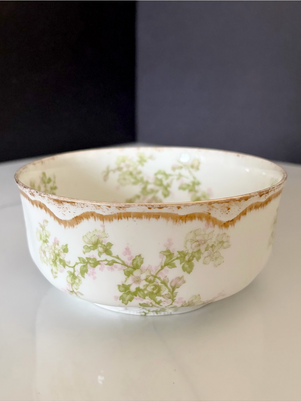 5.5" Serving Bowl - Green Floral with Gold - Haviland Limoges